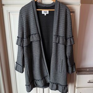 BB Dakota Navy/Black and White Open-Front Cardigan